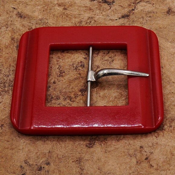 1950s Vintage Red Bakelite Square Belt Buckle Cherry Candy Apple Red - Picture 2 of 12